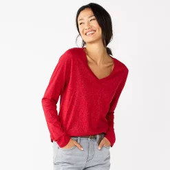 Women's Sonoma Goods For Life® Everyday V-Neck Long Sleeve Tee -Cotton Sales Store 5625801 Shine Red