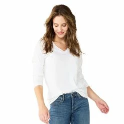 Women's Sonoma Goods For Life® Everyday V-Neck Long Sleeve Tee -Cotton Sales Store 5625801 White