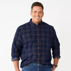Big & Tall Sonoma Goods For Life® Perfect Length Button-Down Shirt -Cotton Sales Store 5640498 Blue Plaid