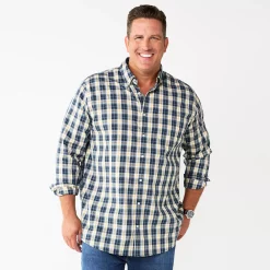 Big & Tall Sonoma Goods For Life® Perfect Length Button-Down Shirt -Cotton Sales Store 5640498 Blue Yellow Plaid