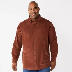 Big & Tall Sonoma Goods For Life® Perfect Length Button-Down Shirt -Cotton Sales Store 5640498 Brown