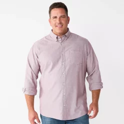 Big & Tall Sonoma Goods For Life® Perfect Length Button-Down Shirt -Cotton Sales Store 5640498 Burnt Cherry Oxford