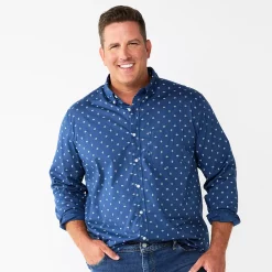 Big & Tall Sonoma Goods For Life® Perfect Length Button-Down Shirt -Cotton Sales Store 5640498 Diamond Navy