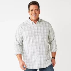 Big & Tall Sonoma Goods For Life® Perfect Length Button-Down Shirt -Cotton Sales Store 5640498 Gray White