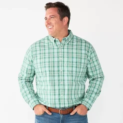 Big & Tall Sonoma Goods For Life® Perfect Length Button-Down Shirt -Cotton Sales Store 5640498 Green Blue Plaid