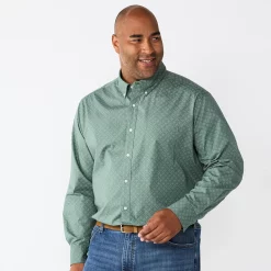 Big & Tall Sonoma Goods For Life® Perfect Length Button-Down Shirt -Cotton Sales Store 5640498 Green Geo