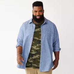 Big & Tall Sonoma Goods For Life® Perfect Length Button-Down Shirt -Cotton Sales Store 5640498 Light Blue