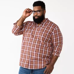 Big & Tall Sonoma Goods For Life® Perfect Length Button-Down Shirt -Cotton Sales Store 5640498 Orange Plaid