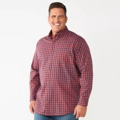 Big & Tall Sonoma Goods For Life® Perfect Length Button-Down Shirt -Cotton Sales Store 5640498 Red Blue Check