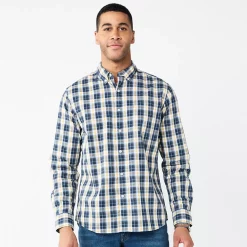 Men's Sonoma Goods For Life® Perfect-Length Button-Down Shirt 47 Men's Sonoma Goods For Life® Perfect-Length Button-Down Shirt -Cotton Sales Store 5642085 Blue Yellow Plaid