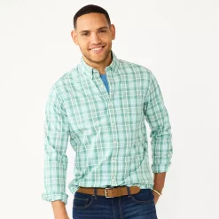 Men's Sonoma Goods For Life® Perfect-Length Button-Down Shirt 43 Men's Sonoma Goods For Life® Perfect-Length Button-Down Shirt -Cotton Sales Store 5642085 Green Blue Plaid