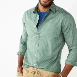Men's Sonoma Goods For Life® Perfect-Length Button-Down Shirt 41 Men's Sonoma Goods For Life® Perfect-Length Button-Down Shirt -Cotton Sales Store 5642085 Green Geo