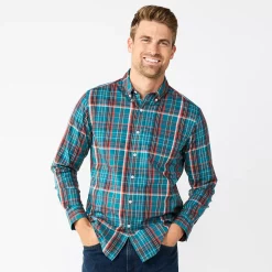 Men's Sonoma Goods For Life® Perfect-Length Button-Down Shirt 42 Men's Sonoma Goods For Life® Perfect-Length Button-Down Shirt -Cotton Sales Store 5642085 Green Orange Plaid