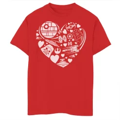Boys 8-20 Star Wars The Mandalorian Red Heart Shape Ships and Hearts Graphic Tee