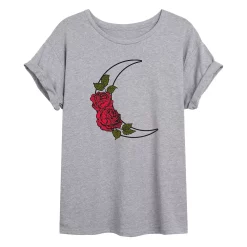 Juniors' Rose Crescent Moon Oversized Tee