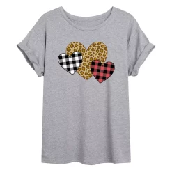 Juniors' Patterned Hearts Oversized Tee