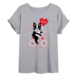 Juniors' Valentine's Day Dog On Bike Oversized Tee