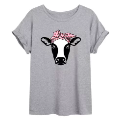 Juniors' Cow Heart Bandana Oversized Tee