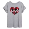 Juniors' Plaid Love Heart Oversized Tee -Cotton Sales Store 6030062