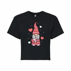 Juniors' Valentine's Day Gnome Cropped Tee