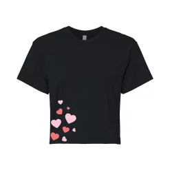 Juniors' Scattered Hearts Cropped Tee