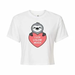 Juniors' "I Luv U Slow Much" Sloth Cropped Tee