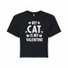 Juniors' "My Cat Is My Valentine" Valentine's Day Cropped Tee -Cotton Sales Store 6030179