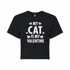 Juniors' "My Cat Is My Valentine" Valentine's Day Cropped Tee