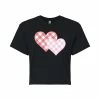 Juniors' Gingham Heart Duo Valentine's Day Cropped Tee -Cotton Sales Store 6030183