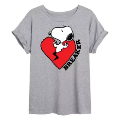 Juniors' Peanuts Snoopy "Heartbreaker" Oversized Tee