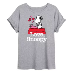 Juniors' Peanuts "Love, Snoopy" Valentine's Day Oversized Tee