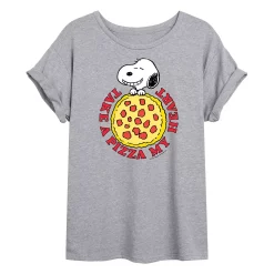 Juniors' Peanuts Snoopy "Pizza My Heart" Oversized Tee