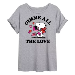 Juniors' Peanuts Snoopy "Gimme All The Love" Valentine's Day Oversized Tee
