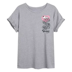 Juniors' Peanuts Snoopy Roses Oversized Tee