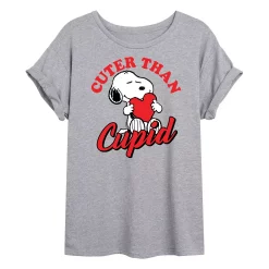 Juniors' Peanuts Cupid Oversized Graphic Tee