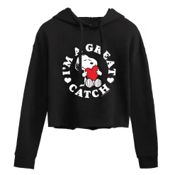 Juniors' Peanuts Snoopy "Great Catch" Cropped Graphic Hoodie