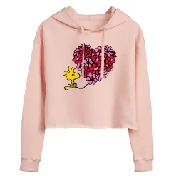 Juniors' Peanuts Woodstock Valentine's Day Floral Heart Cropped Hoodie