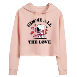 Juniors' Peanuts Snoopy "Gimme All The Love" Valentine's Day Cropped Hoodie