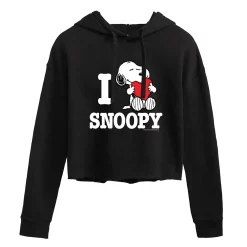 Juniors' Peanuts I Love Snoopy Cropped Hoodie
