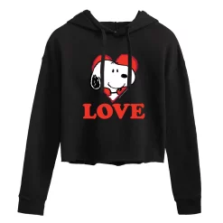Juniors' Peanuts Snoopy Love Cropped Hoodie -Cotton Sales Store 6030382 Black