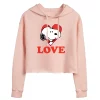 Juniors' Peanuts Snoopy Love Cropped Hoodie -Cotton Sales Store 6030382 Pink