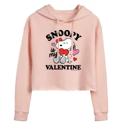 Juniors' Peanuts "Snoopy Is My Valentine" Cropped Graphic Hoodie
