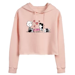 Juniors' Peanuts Lucy & Linus Cropped Graphic Hoodie