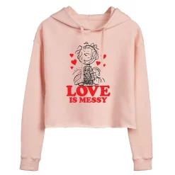 Juniors' Peanuts Pigpen "Love Is Messy" Cropped Hoodie