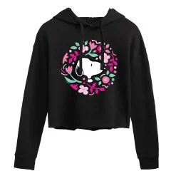 Juniors' Peanuts Snoopy Floral Cropped Hoodie