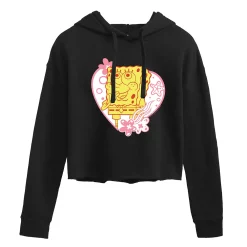 Juniors' SpongeBob Heart Cropped Graphic Hoodie
