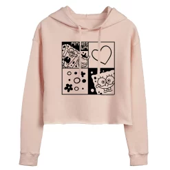 Juniors' SpongeBob Grid Cropped Graphic Hoodie