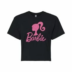 Juniors' Barbie® Glitter Logo Cropped Graphic Tee -Cotton Sales Store 6032236 Black