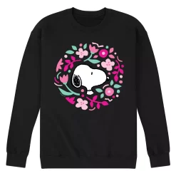 Men's Peanuts Floral Circle Sweatshirt -Cotton Sales Store 6032344 Black