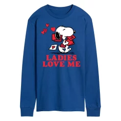 Men's Peanuts Ladies Love Me Long Sleeve Tee -Cotton Sales Store 6035329 Blue
